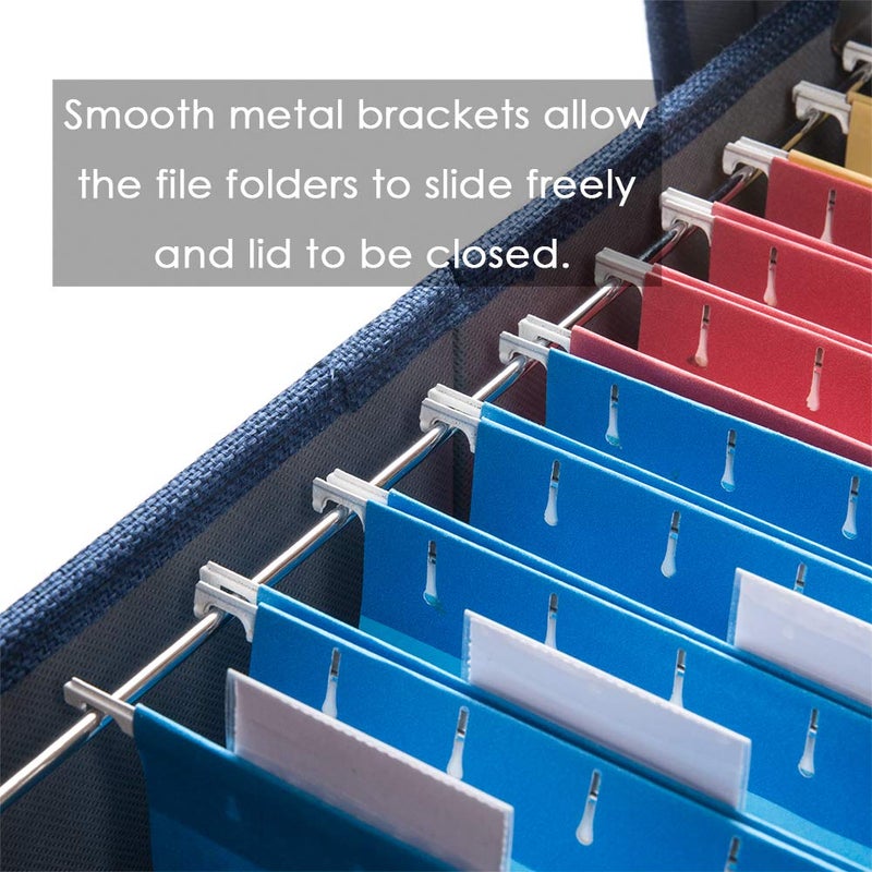 PRANDOM File Organizer Box - Set of 1 Collapsible Decorative Linen Filing Storage Hanging File Folders with Lids Office Cabinet Letter/Legal Size Navy Blue (17x14x11.2 inch) - Image 4